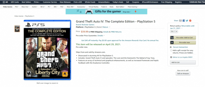 GTA IV PS5 Amazon